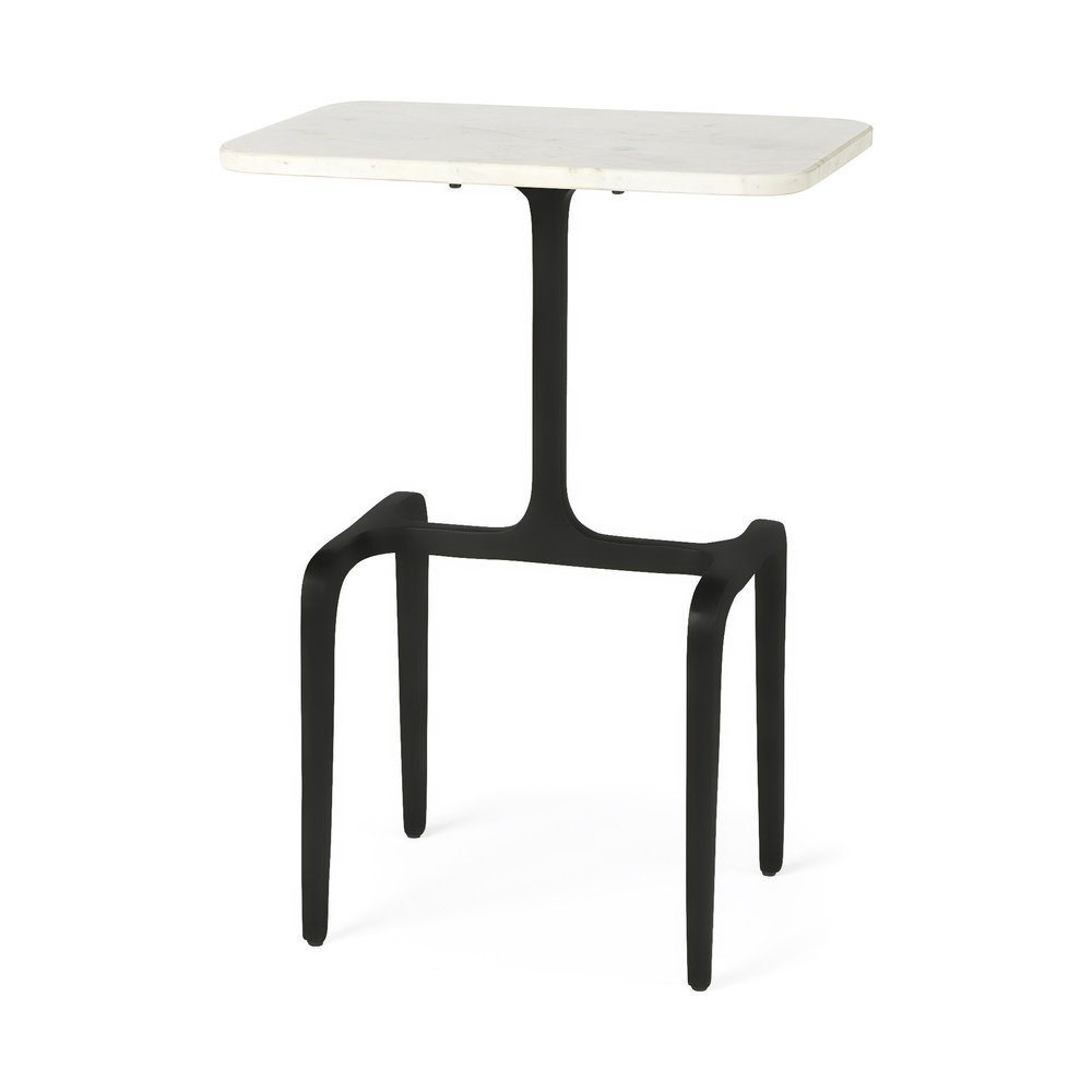 23" White and Black Marble and Iron End Table HomeRoots
