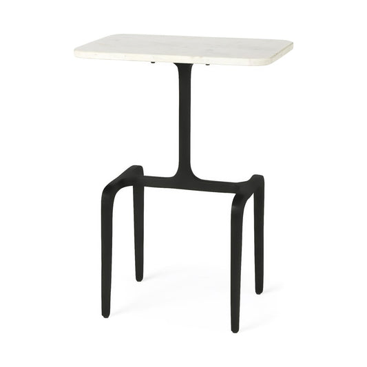 23" White and Black Marble and Iron End Table