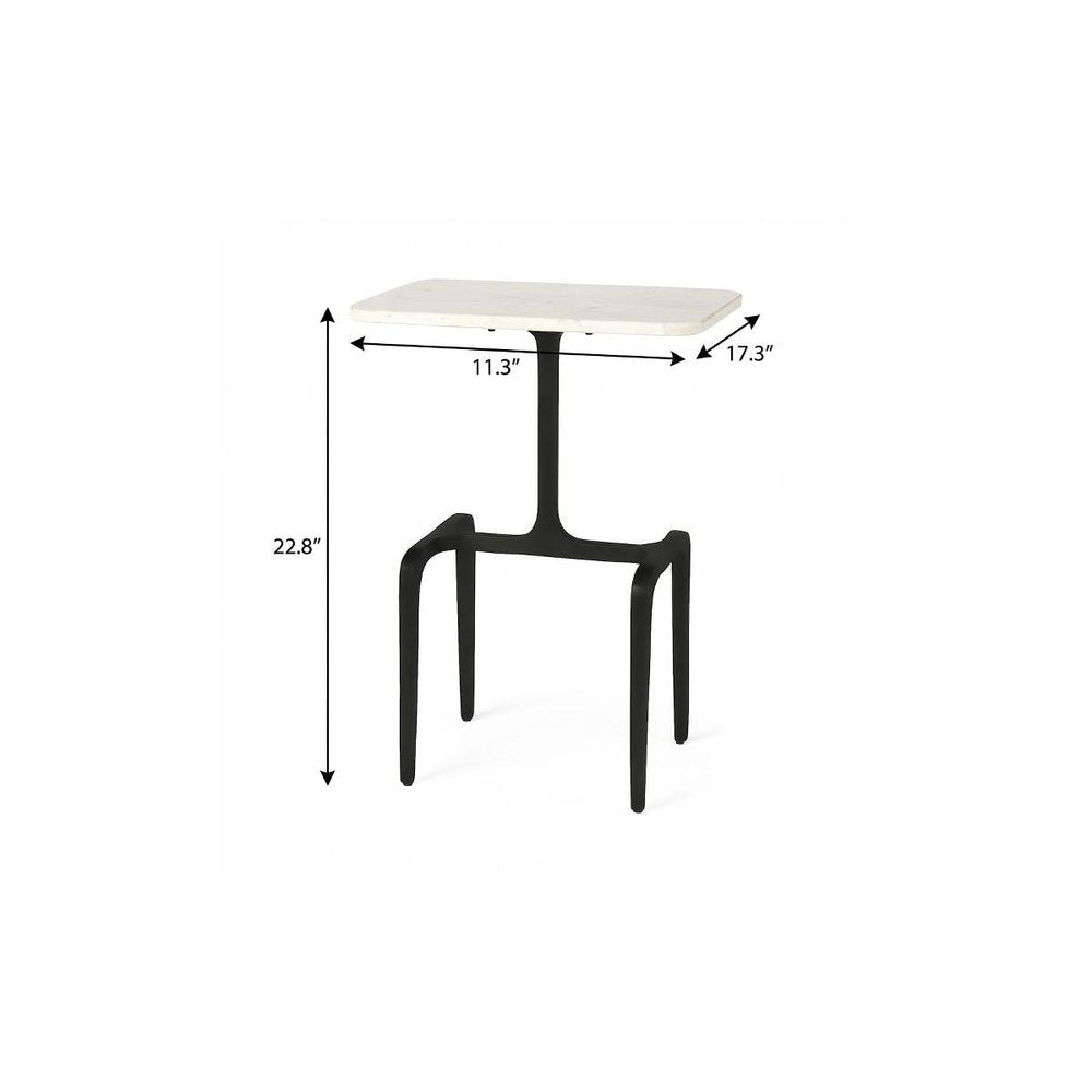 23" White and Black Marble and Iron End Table — view 4