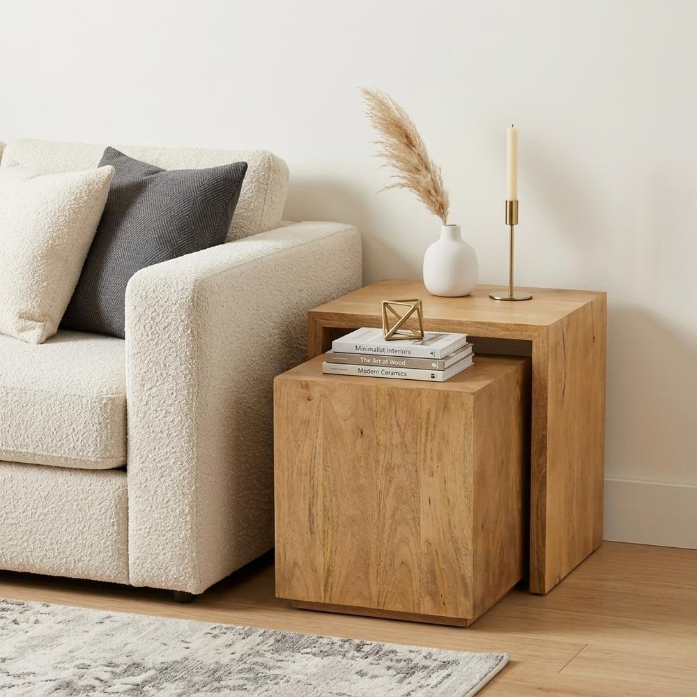 Set of Two Natural Solid Wood Frame Nested Tables — view 10