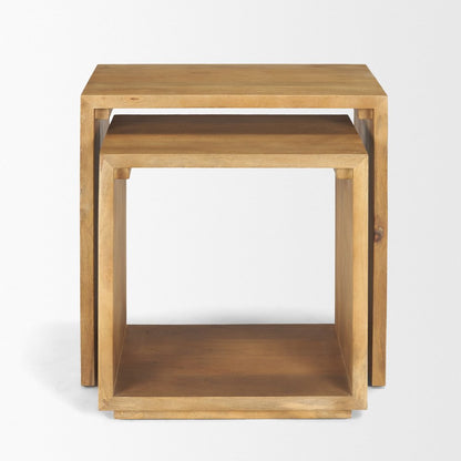 Set of Two Natural Solid Wood Frame Nested Tables