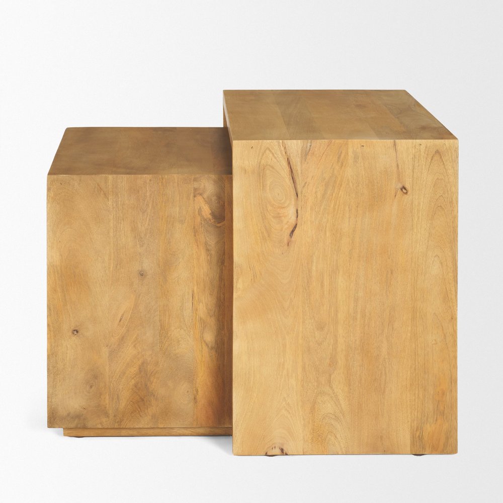 Set of Two Natural Solid Wood Frame Nested Tables