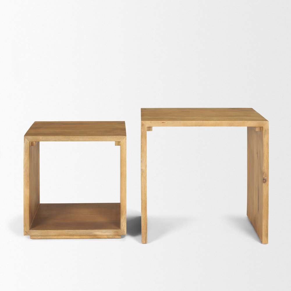 Set of Two Natural Solid Wood Frame Nested Tables — view 5