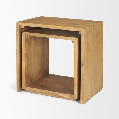 Set of Two Natural Solid Wood Frame Nested Tables