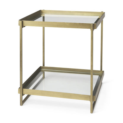 24" Clear and Gold Tempered Glass and Iron Square End Table With Shelf HomeRoots