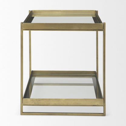 24" Clear and Gold Tempered Glass and Iron Square End Table With Shelf HomeRoots