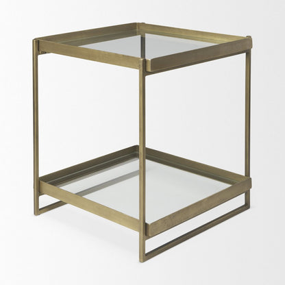24" Clear and Gold Tempered Glass and Iron Square End Table With Shelf HomeRoots
