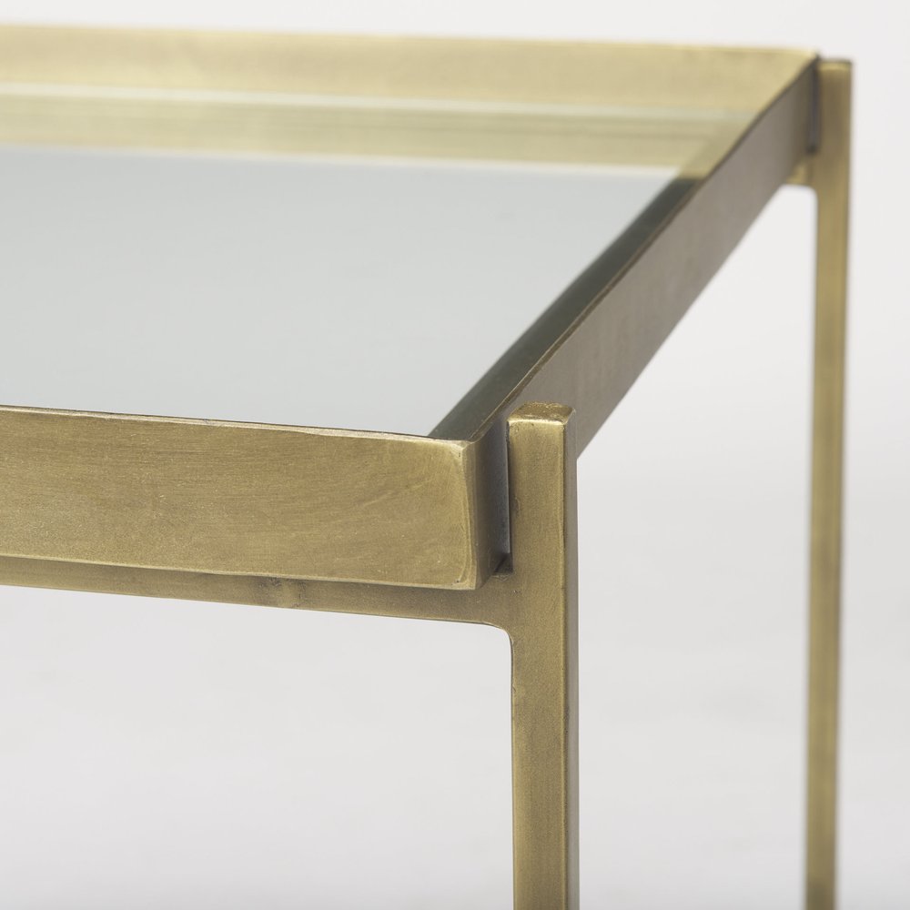 24" Clear And Gold Glass And Iron Square Frame End Table With Shelf — view 6