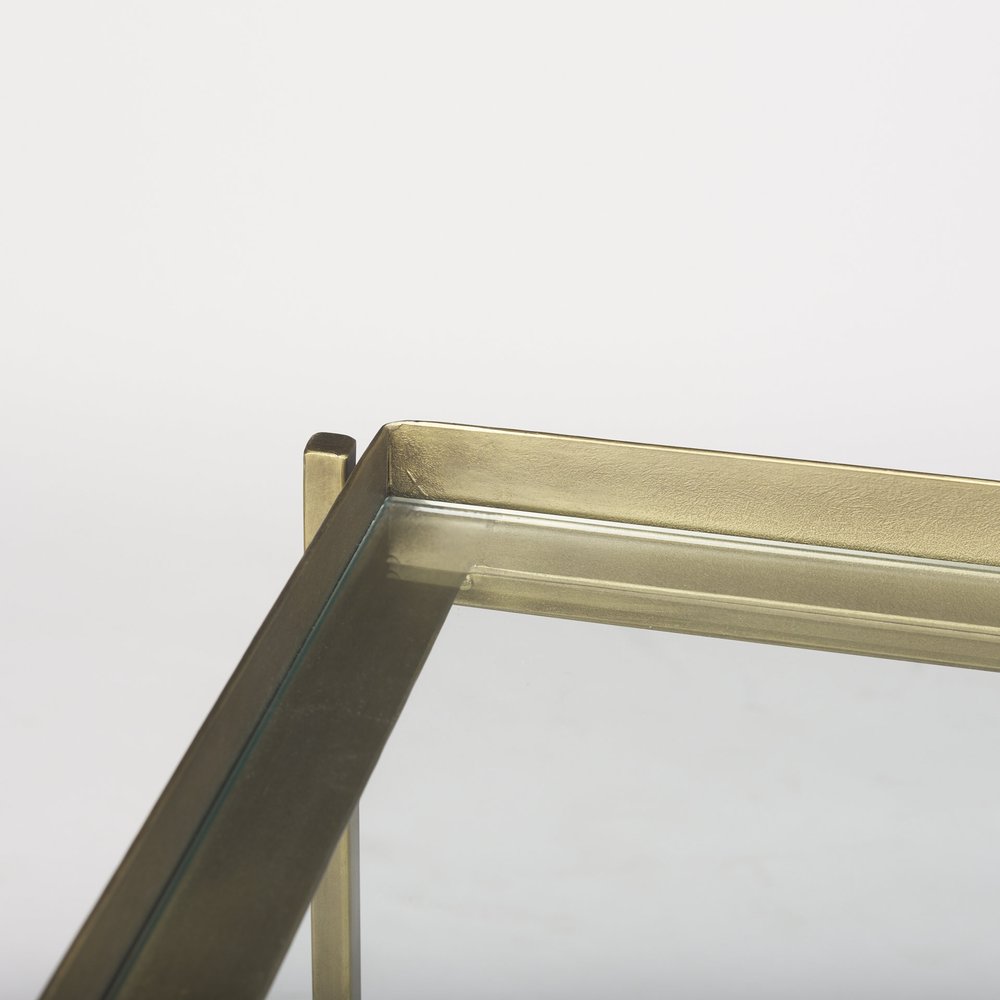 24" Clear and Gold Tempered Glass and Iron Square End Table With Shelf — view 7
