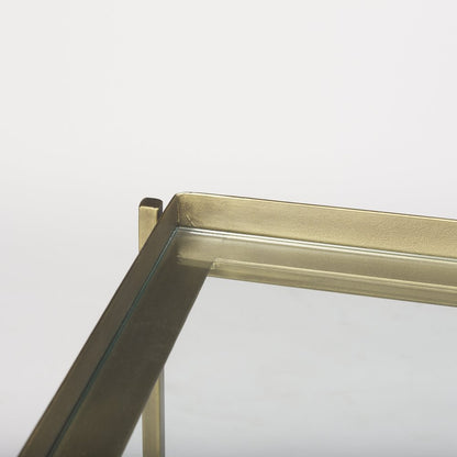 24" Clear and Gold Tempered Glass and Iron Square End Table With Shelf HomeRoots