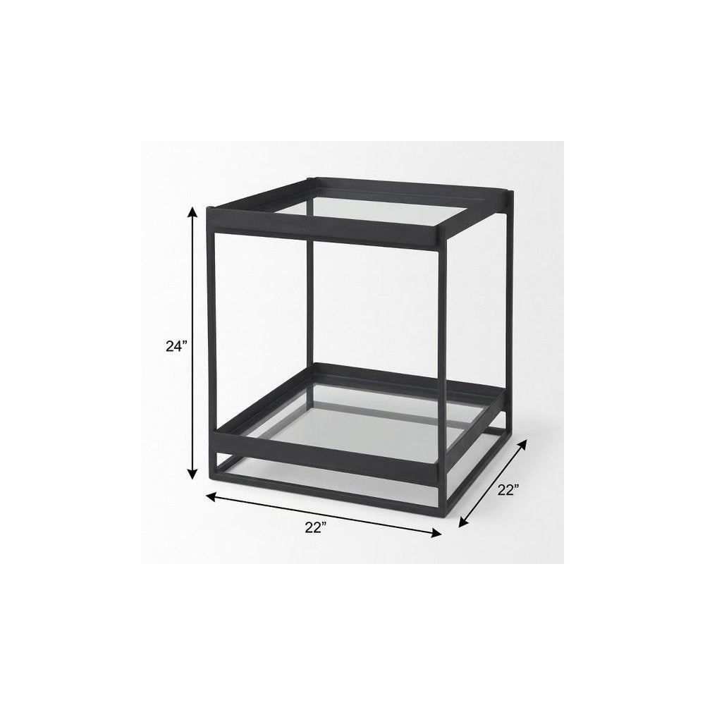 24" Clear and Gold Tempered Glass and Iron Square End Table With Shelf — view 18
