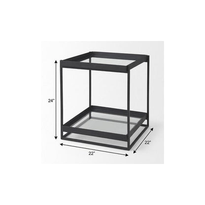 24" Clear and Gold Tempered Glass and Iron Square End Table With Shelf HomeRoots