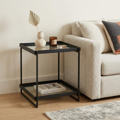 24" Clear and Gold Tempered Glass and Iron Square End Table With Shelf HomeRoots