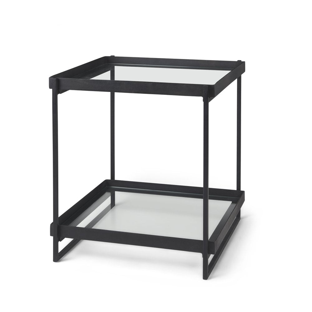 24" Clear and Gold Tempered Glass and Iron Square End Table With Shelf — view 13