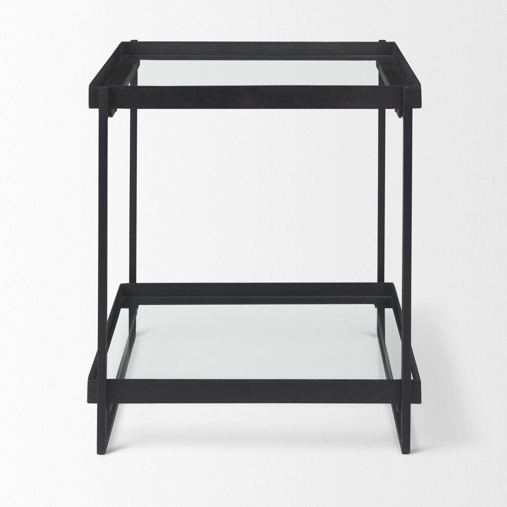 24" Clear And Gold Glass And Iron Square Frame End Table With Shelf