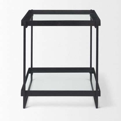 24" Clear and Gold Tempered Glass and Iron Square End Table With Shelf HomeRoots