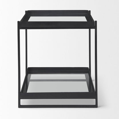 24" Clear And Gold Glass And Iron Square Frame End Table With Shelf