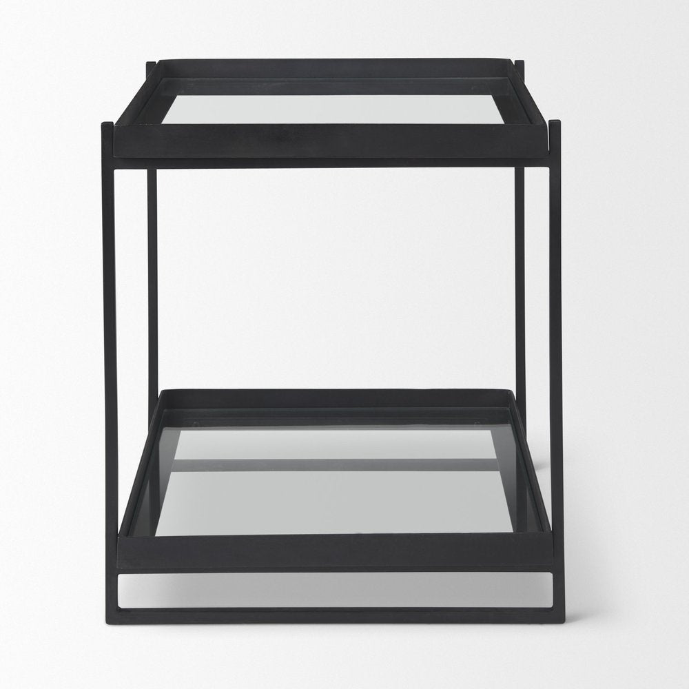 24" Clear and Gold Tempered Glass and Iron Square End Table With Shelf — view 11