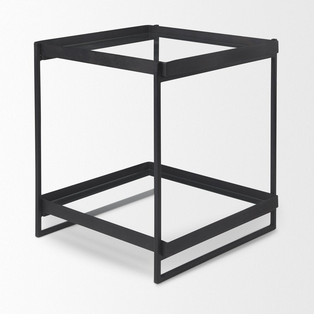 24" Clear and Gold Tempered Glass and Iron Square End Table With Shelf HomeRoots