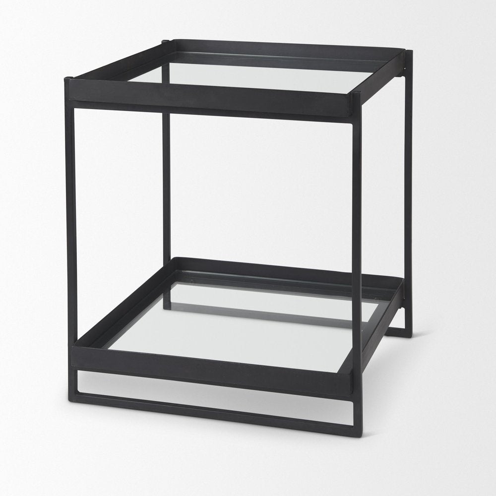 24" Clear and Gold Tempered Glass and Iron Square End Table With Shelf — view 14