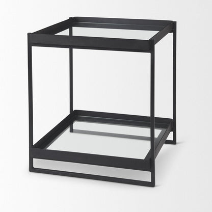24" Clear And Gold Glass And Iron Square Frame End Table With Shelf