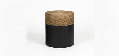 Set of Two Beige and Black Rattan and Solid Wood Round Drum Nested Tables HomeRoots