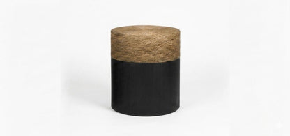 Set of Two Beige and Black Rattan and Solid Wood Round Drum Nested Tables HomeRoots