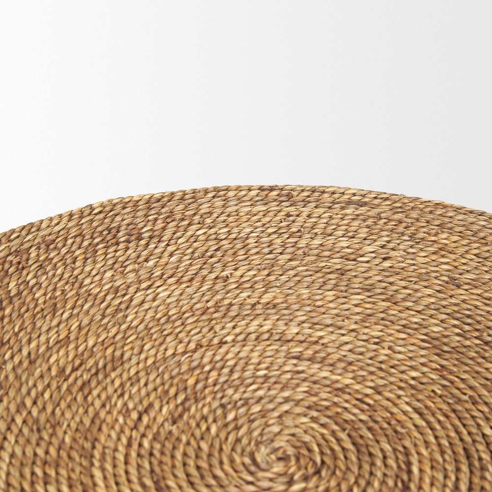 Set of Two Beige and Black Rattan and Solid Wood Round Drum Nested Tables HomeRoots