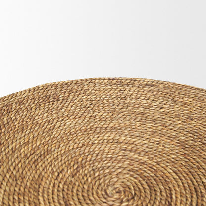 Set of Two Beige and Black Rattan and Solid Wood Round Drum Nested Tables HomeRoots