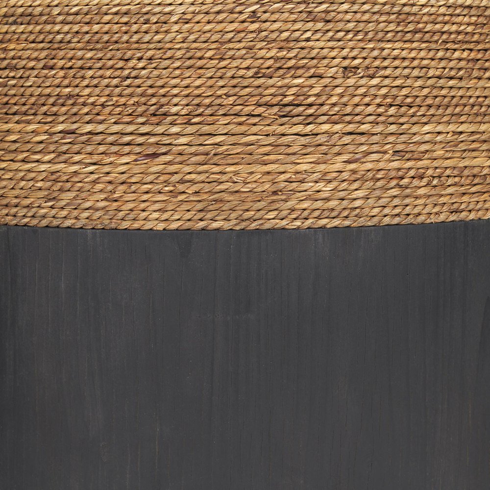 Set of Two Beige and Black Rattan and Solid Wood Round Drum Nested Tables HomeRoots