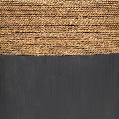 Set of Two Beige and Black Rattan and Solid Wood Round Drum Nested Tables HomeRoots