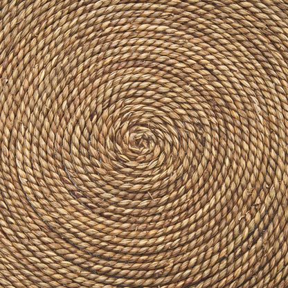 Set of Two Beige and Black Rattan and Solid Wood Round Drum Nested Tables HomeRoots
