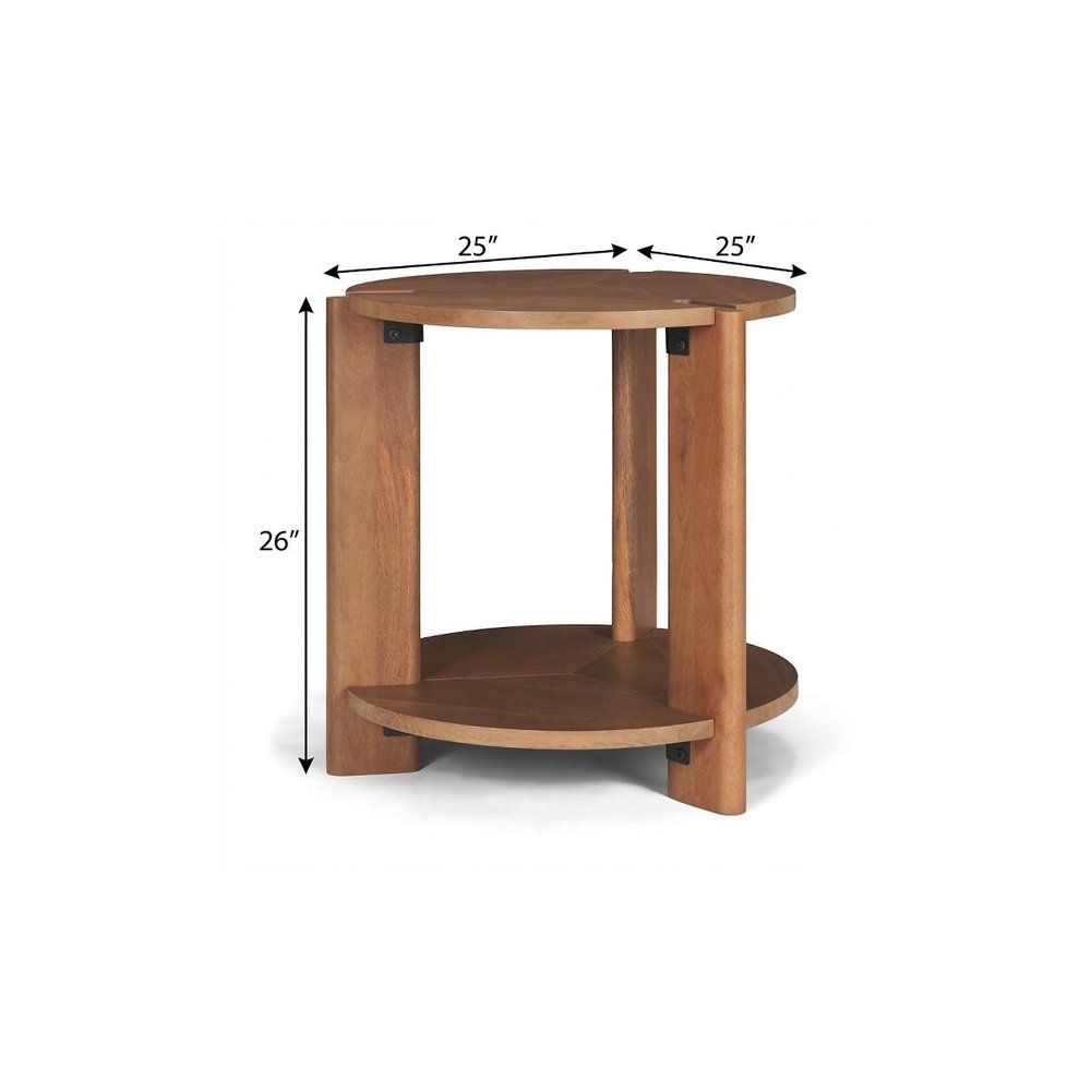26" Brown Solid Wood Round End Table With Shelf — view 8