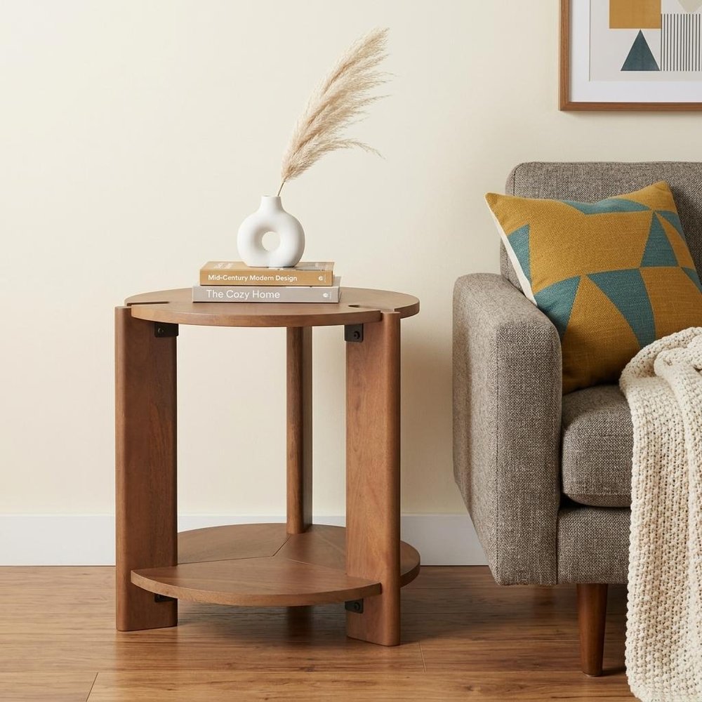 26" Brown Solid Wood Round End Table With Shelf HomeRoots