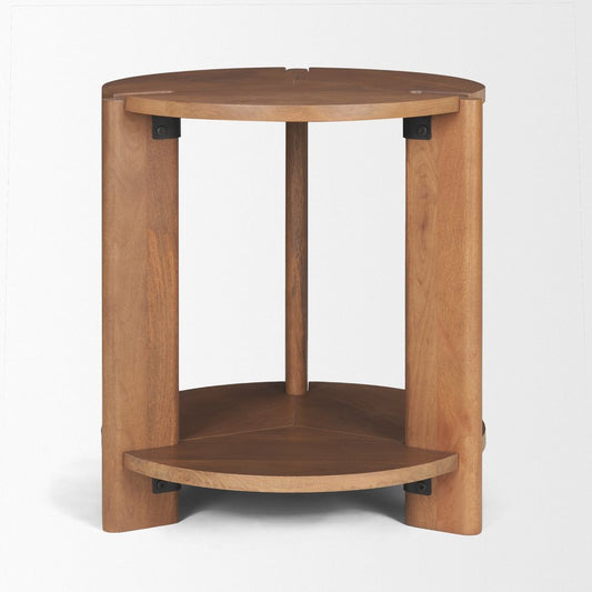 26" Brown Solid Wood Round End Table With Shelf