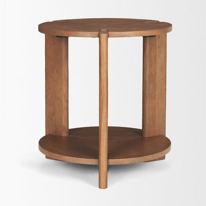 26" Brown Solid Wood Round End Table With Shelf