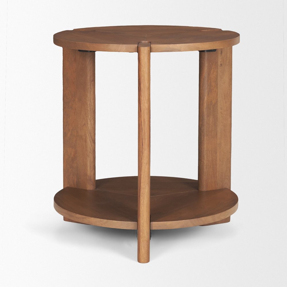 26" Brown Solid Wood Round End Table With Shelf HomeRoots