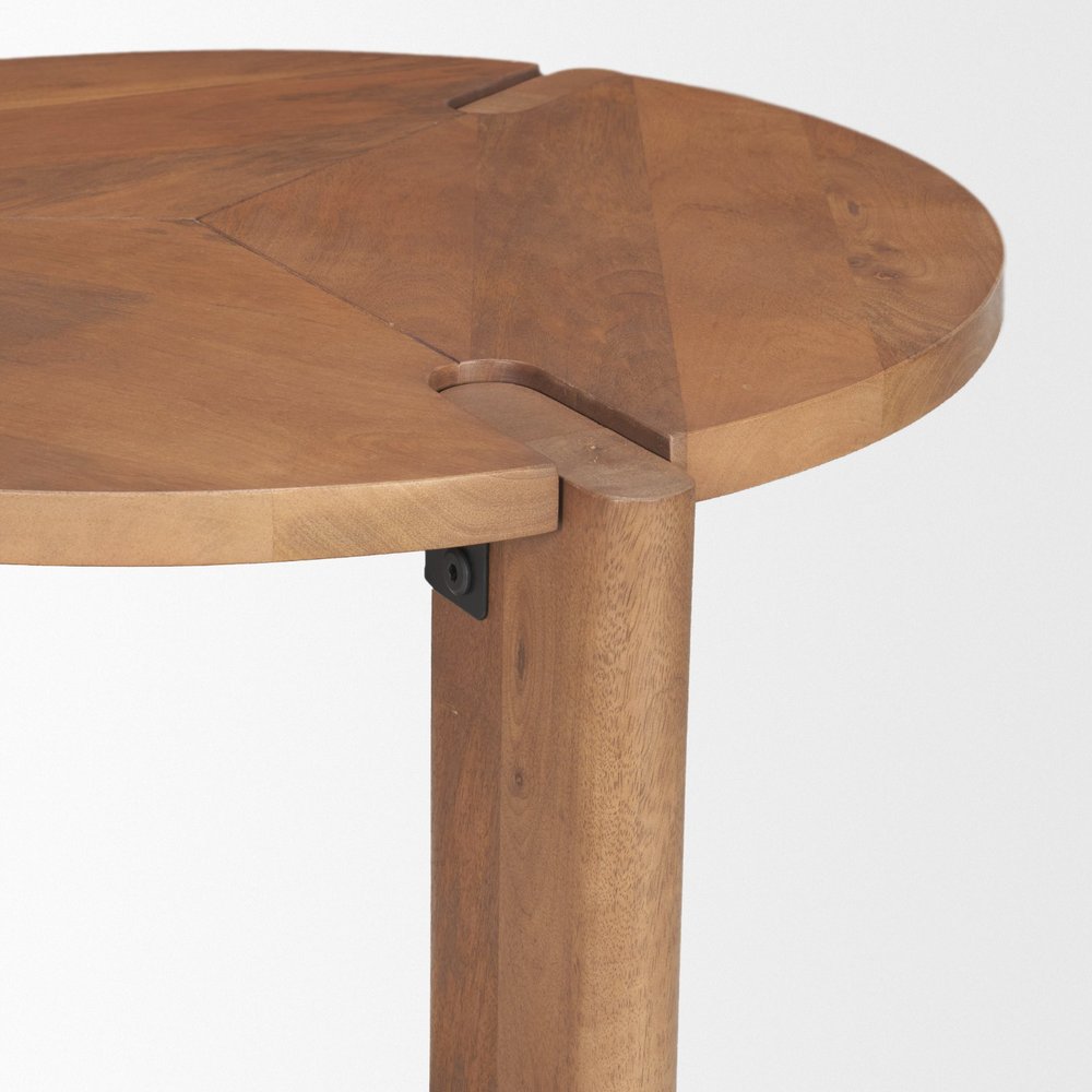 26" Brown Solid Wood Round End Table With Shelf — view 6