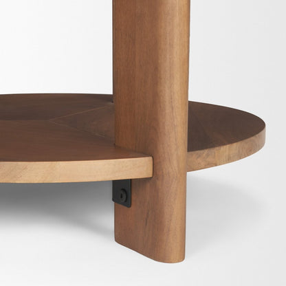 26" Brown Solid Wood Round End Table With Shelf