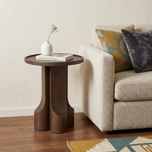22" Dark Brown Solid Wood Round Pedestal End Table HomeRoots