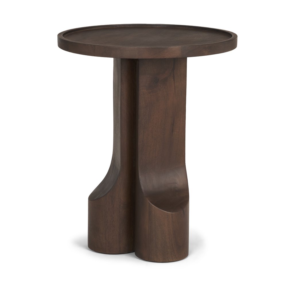 22" Dark Brown Solid Wood Round Pedestal End Table — view 2