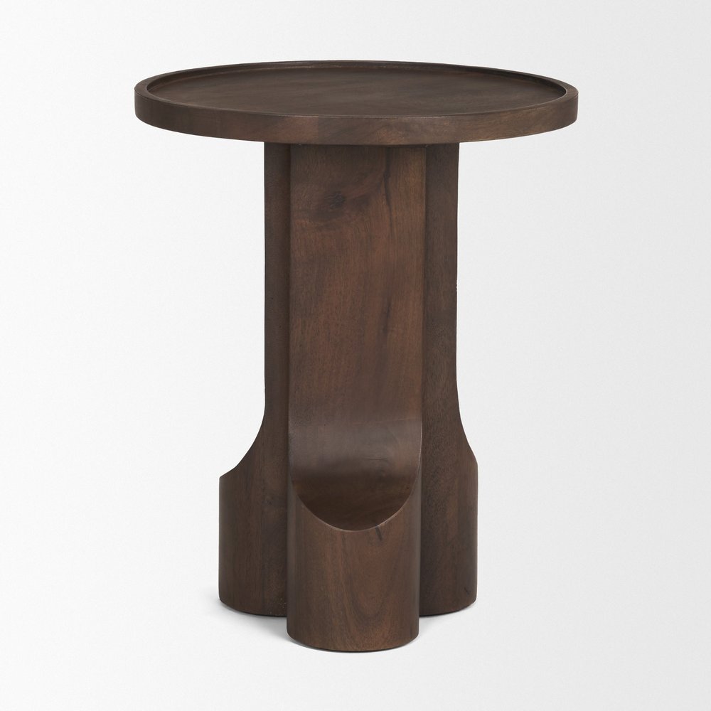 22" Dark Brown Solid Wood Round Pedestal End Table — view 2