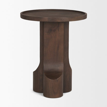 22" Dark Brown Solid Wood Round Pedestal End Table