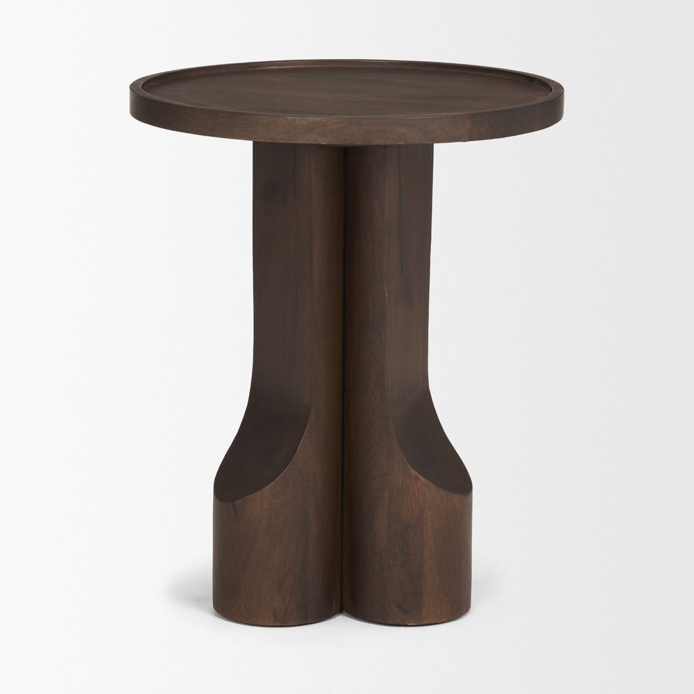 22" Dark Brown Solid Wood Round Pedestal End Table HomeRoots