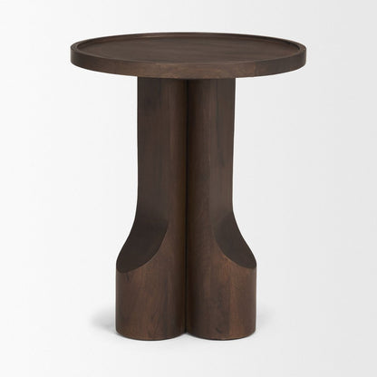 22" Dark Brown Solid Wood Round Pedestal End Table