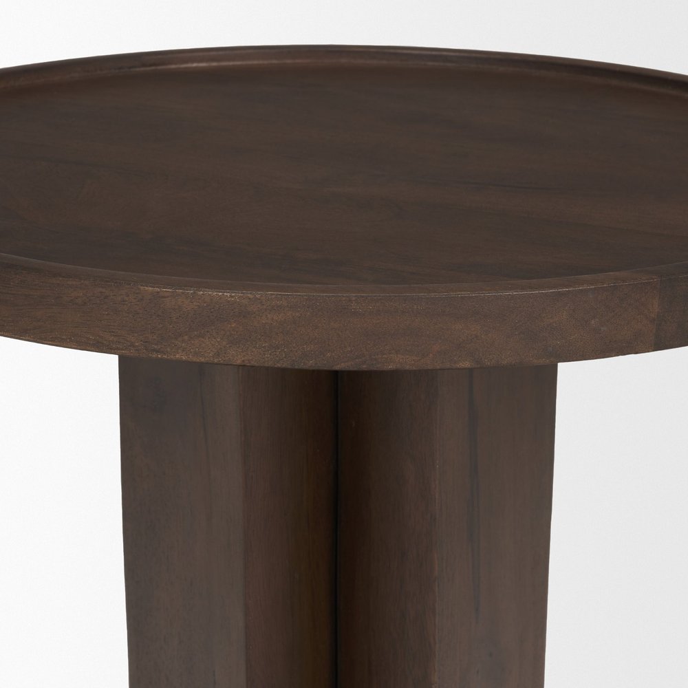 22" Dark Brown Solid Wood Round Pedestal End Table — view 7