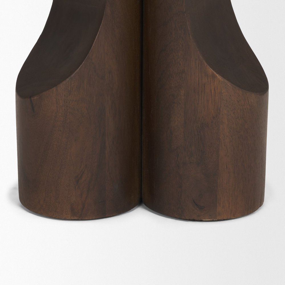 22" Dark Brown Solid Wood Round Pedestal End Table