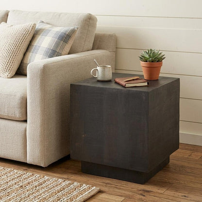 24" Natural Distressed Solid Wood Square Block End Table HomeRoots