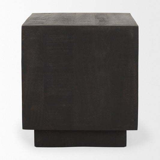 24" Dark Brown Distressed Solid Wood Square Block End Table