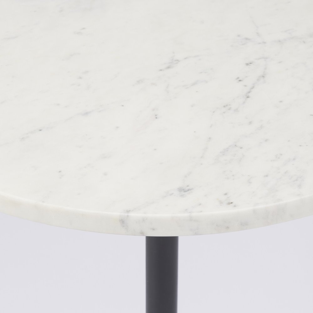 24" White Black and Natural Marble Iron and Solid Wood Round Pedestal End Table HomeRoots